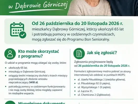 Bon senioralny w Dąbrowie Górniczej – wsparcie dla seniorów 65+