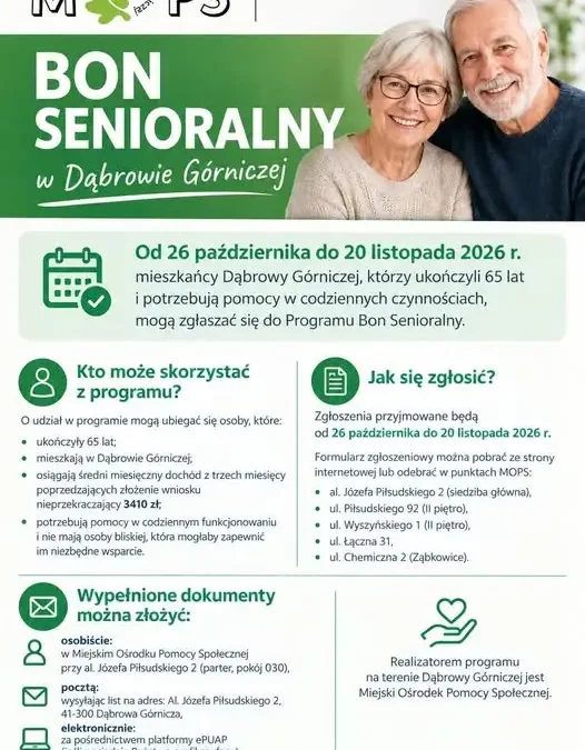 Bon senioralny w Dąbrowie Górniczej – wsparcie dla seniorów 65+